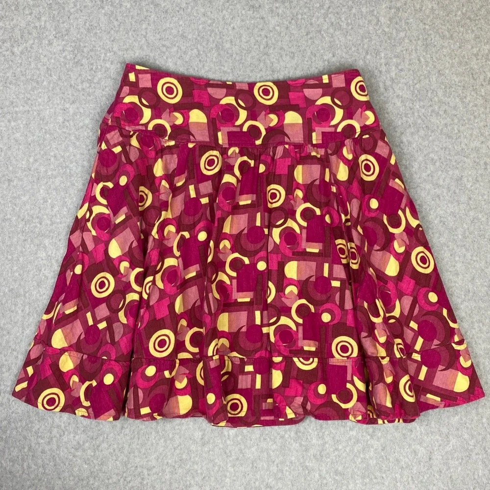 Larry Levine Linen Blend A-line Skirt Pink Yellow Geometric Pattern Size 10